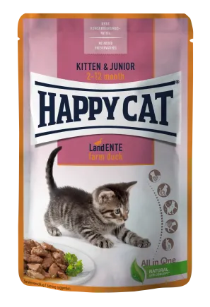 Вологий корм Happy Cat Kitten & Junior LandEnte у вигляді шматочків в cоусі для кошенят з качкою