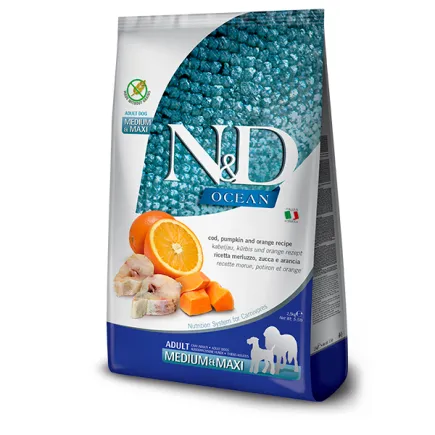 Беззерновий сухий корм Farmina N&D Grain Free OCEAN PUMPKIN для собак середніх і великих порід з тріскою та апельсином 12 кг