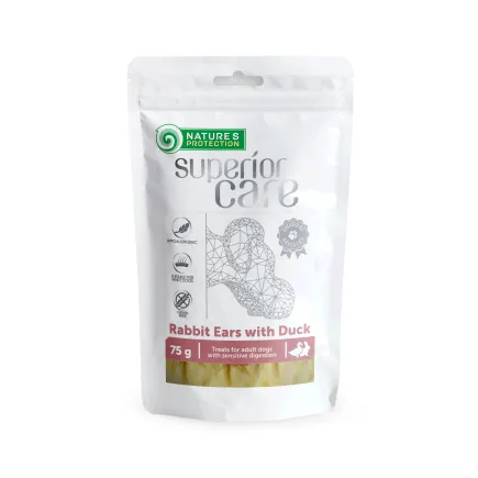Ласощі для собак, кролячі вуха з качкою, Nature's Protection Superior Care Snacks For Dogs Rabbit Ears With Duck 75г