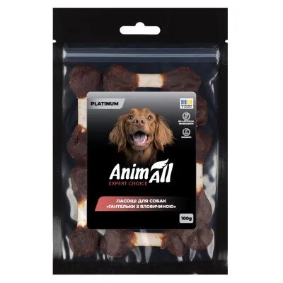 Ласощі для собак AnimAll Platinum Гантельки з яловичиною, 100 г