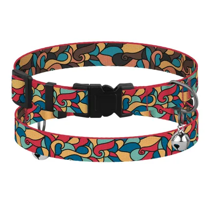 Нашийник для Котів BronzeDog Urban Art Нейлоновий з Пластиковою Пряжкою та Дзвіночком Вітраж XS