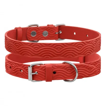 Нашийник для Собак Шкіряний BronzeDog Classic з тисненням Червоний 2XS