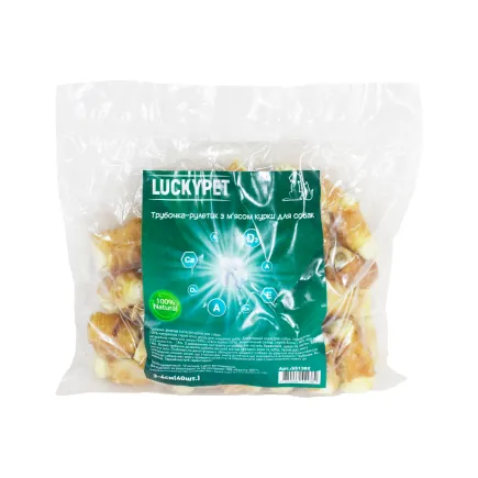 Трубочка рулетик №1 + м'ясо курки, 3-4см, 40шт/уп, Lucky Pet