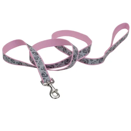 Coastal Lazer Brite Reflective Leash КОСТАЛ ЛАЗЕР БРАЙТ світловідбивний повідець для собак, 2.5смХ1.8м Серця рожевий