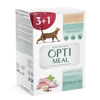 Вологий корм Optimeal для котів з кроликом у білому соусі 4 х 85