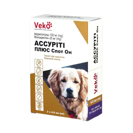 VEKO Ассуріті Плюс Спот Он для собак 25-40 кг (3 х 4,0 мл; пак)