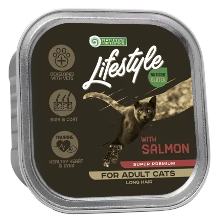 Вологий корм для дорослих довгошерстих котів з лососем Nature's Protection Lifestyle Long Hair with Salmon, 85 г