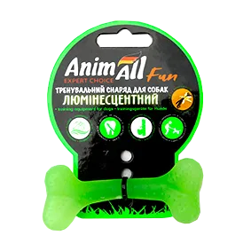 Іграшка AnimAll Fun кістка для собак, люмінесцентна, 8 см, зелена