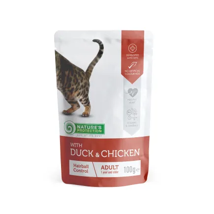 Вологий корм для дорослих котів з качкою і куркою Nature's Protection Hairball with Duck and Chicken 100 г
