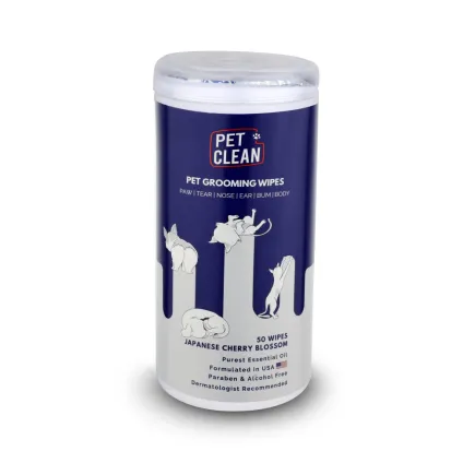 Серветки вологі Pet Clean PET GROOMING WIPES для грумінгу домашніх тварин, щоденне очищення з ароматом квітів японської вишні 50 шт.