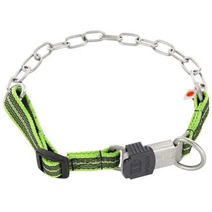 Sprenger Adjustable Collar with Assembly Chain СПРЕНГЕР РЕГУЛЬОВАНИЙ НАШИЙНИК з нейлоном для собак, середня ланка, нержавіюча сталь Зелений – нерж. сталь матова