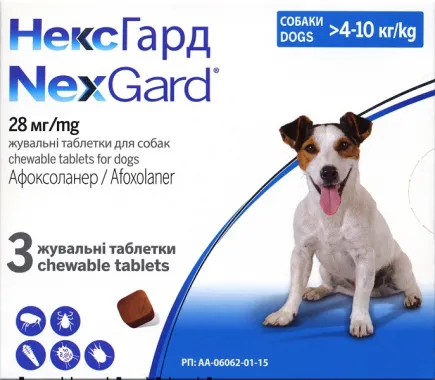 На вагу НексГард від бліх і кліщів для собак M (4-10 кг)