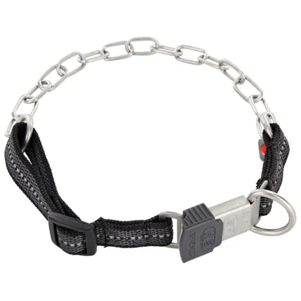 Sprenger Adjustable Collar with Assembly Chain СПРЕНГЕР РЕГУЛЬОВАНИЙ НАШИЙНИК з нейлоном для собак, середня ланка, нержавіюча сталь Чорний – нерж. сталь матова