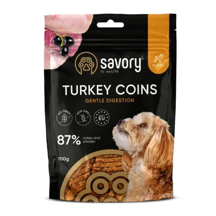 Джерки Savory Puppy Coins With Turkey, монетки для цуценят з індичкою, 100 г