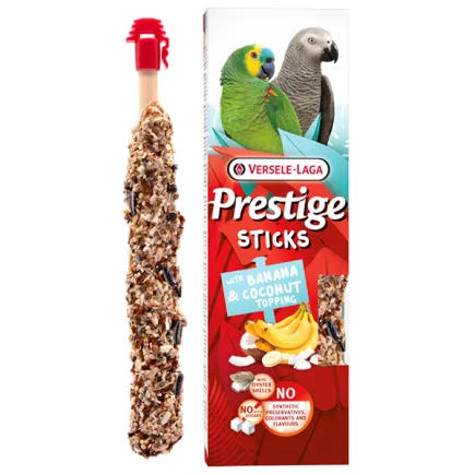 Versele-Laga Prestige Sticks Parrots Banana & Coconut topping ВЕРСЕЛЕ-ЛАГА ПРЕСТИЖ БАНАН І КОКОС ласощі для середніх і великих папуг 2х70г 0,14 кг