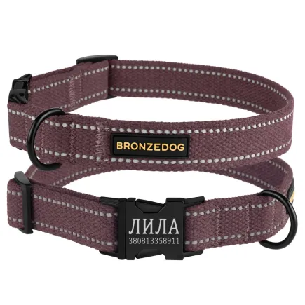Нашийник для собак Bronzedog Сotton рефлекторний бавовняний брезент з металевою пряжкою черрі XL