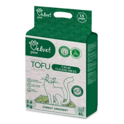 VELVET PAW TOFU Наповнювач для котів "Заспокійлива чистота", з есенцією лісової зелені, гранули 1.5 мм, 6 л/2,6 кг