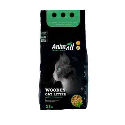 Деревний наповнювач AnimAll з ароматом м'яти, для котів, 2,8 кг