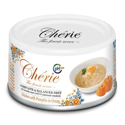 Cherie 80g Complete & Balanced Chicken mix pumpkin in gravy (Urinary tract health) вологий корм для підтримки сечовивідних шляхів у котів зі шматочками курки та гарбуза в cоусі