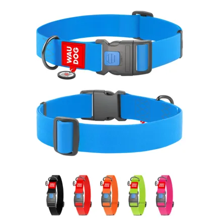 Нашийник для собак водостійкий WAUDOG Waterproof з QR паспортом, пластиковий фастекс, XXL, Ш 40 мм, Дов 46-70 см, блакитний