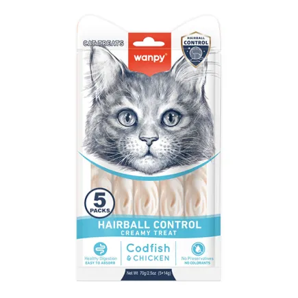 Wanpy Functional Creamy Lickable Treat Hairball Control ВАНПІ ВИВЕДЕННЯ ШЕРСТІ функціональні рідкі ласощі для котів 0,07 кг