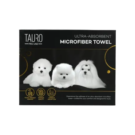 Tauro Pro Line Рушник з мікрофібри високопоглинальний з померанським шпіцем, мальтійською болонкою та бішоном фрізе, 80 x 160 см