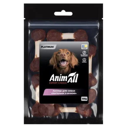 Ласощі для собак AnimAll Platinum Гантельки з качкою, 100 г