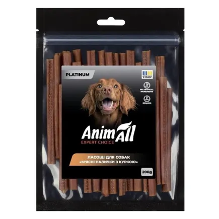 Ласощі для собак AnimAll Platinum М'ясні палички з качкою, 200 г