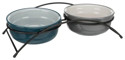 Миски Trixie Eat on Feet для собак, подвійні з металевою підставкою, керамічні, 15 см, 2х600 мл