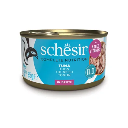 Schesir Tuna ШЕЗІР ТУНЕЦЬ в бульйоні натуральні консерви для котів, вологий корм, банка 85г 0,085 кг