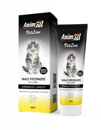 Фітопаста AnimAll VetLine Malt для виведення шерсті у котів, 100 г