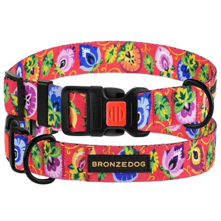 Нашийник для собак BronzeDog Urban Folk нейлоновий з пластиковою пряжкою кораловий XL