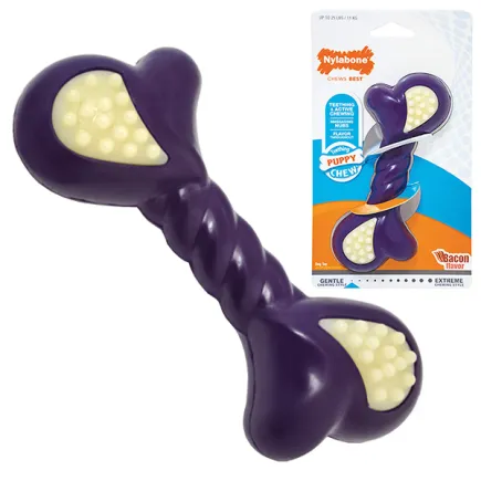 Nylabone Puppy Chew Double Action НІЛАБОН ПОДВІЙНА ДІЯ жувальна іграшка для цуценят, смак бекону L, для цуценят до 11 кг