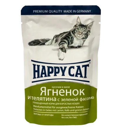 Вологий корм Happy Cat для котів з ягням і телятиною із зеленою квасолею, 0,1 кг, 1002307