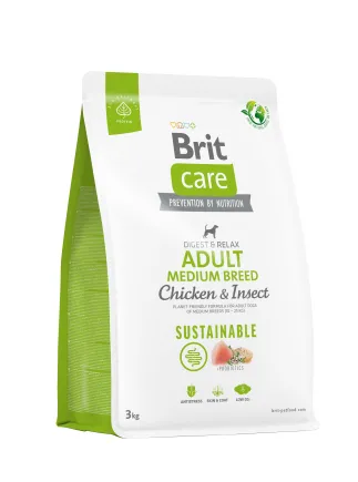 Сухий корм Brit Care Dog Sustainable Adult Medium Breed для собак середніх порід, з куркою та комахами, 3 кг