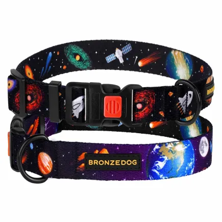 Нашийник для собак BronzeDog Urban Cosmos нейлоновий з пластиковою пряжкою Чорний M