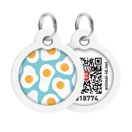 Адресник для собак і котів металевий WAUDOG Smart ID з QR паспортом, малюнок "Яєчня", коло, Д 30 мм