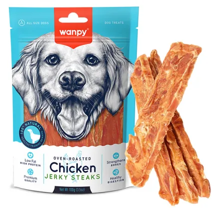 Wanpy Chicken Jerky Steaks ВАНПІ ФІЛЕ КУРКИ В’ЯЛЕНЕ СМУЖКИ ласощі для собак 0,1 кг