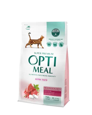 OPTIMEAL™. Повнораціонний сухий корм для дорослих котів з високим вмістом телятини, 0,7 кг