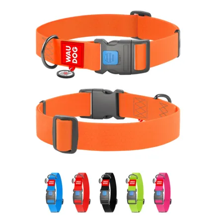 Нашийник для собак водостійкий WAUDOG Waterproof з QR паспортом, пластиковий фастекс, XXL, Ш 40 мм, Дов 46-70 см, помаранчевий