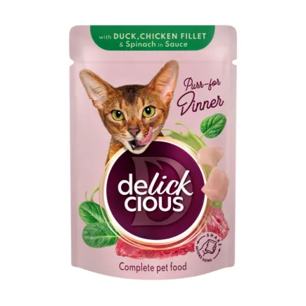 DELICKCIOUS Шматочки з качкою, курячим філе і шпинатом в соусі 0,085 кг