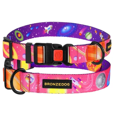 Нашийник для собак BronzeDog Urban Cosmos нейлоновий з пластиковою пряжкою Рожевий XL