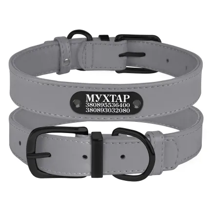 Нашийник для Собак Шкіряний BronzeDog Premium з Металевою Фурнітурою Сірий 2XL