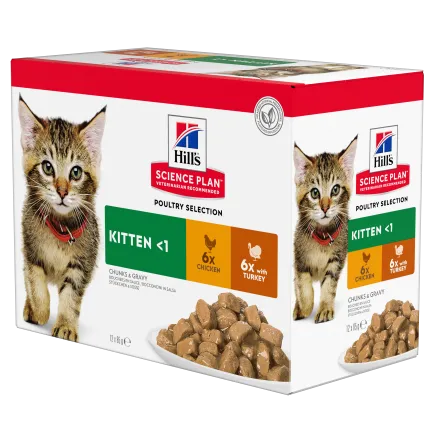 Hill's Science Plan Kitten Вологий корм для кошенят і кішок у період вагітності та лактації, з куркою та з індичкою, пауч, 85г (6+6 шт)
