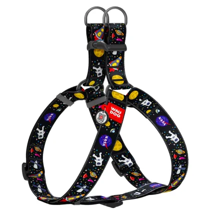 Шлея для собак WAUDOG Nylon з QR паспортом, малюнок "NASA", пластиковий фастекс, XL, Ш 35 мм, А=В 70-100 см