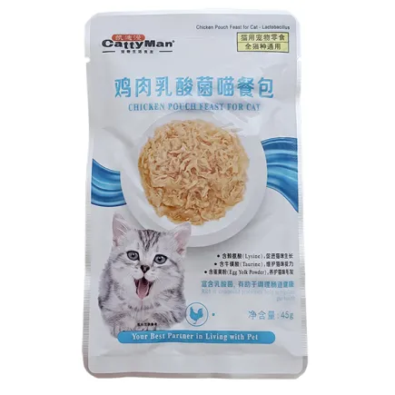 CattyMan Lactobacillus Chicken Feast КЕТТІМЕН ПРОБІОТИКИ КУРКА в желе вологий корм, консерви для котів із проблемами травлення, пауч 45г 0,045 кг