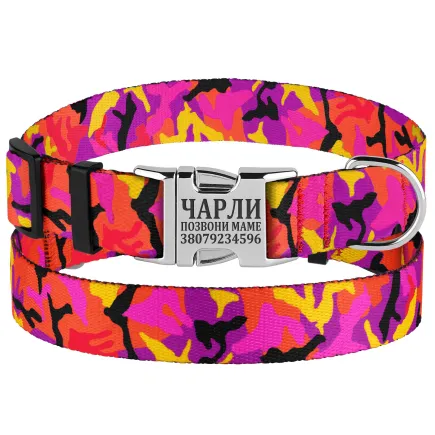 Нашийник для Собак BronzeDog Urban Camo Нейлоновий з Металевою Пряжкою Рожевий S