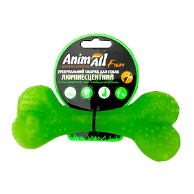Іграшка AnimAll Fun кістка для собак, люмінесцентна, 15 см, зелена