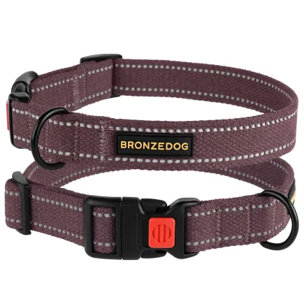 Нашийник для собак Bronzedog Сotton рефлекторний бавовняний брезент черрі M