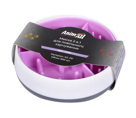 Миска AnimAll 2 в 1 для повільної годівлі, для собак, 600 мл, світло-фіолетова